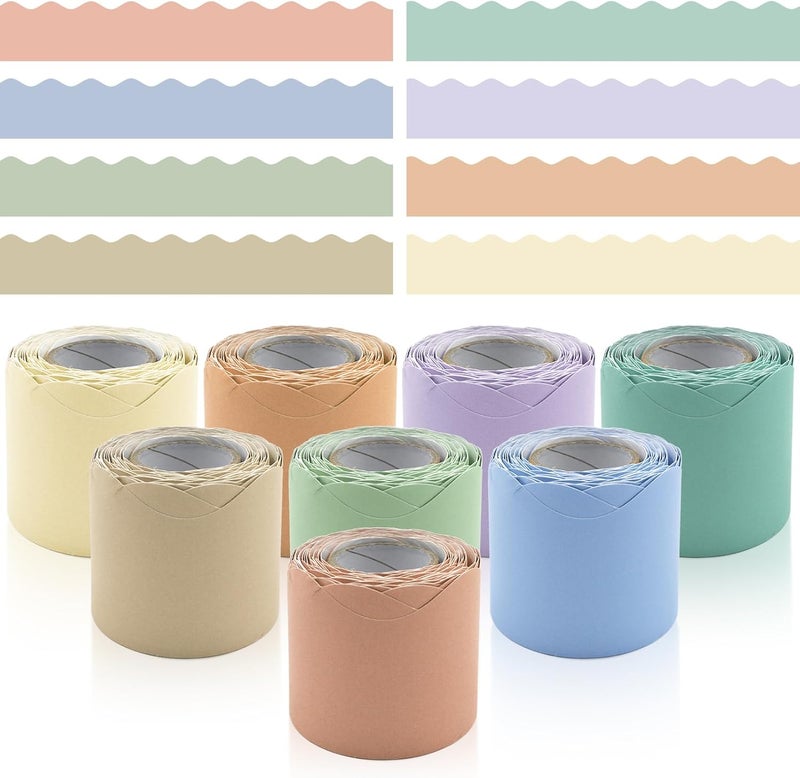 DASTTUIS 8 Rolls 262.4 Ft Bulletin Board Borders - Pastel Scalloped Borders Bulletin for Classroom, School & Office Decor - Pastel Classroom Borders for Bulletin Board - Image 1
